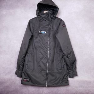 Dakine Snowboard Jacket Womens Medium GoPro Logo Hooded Fleece Lined Shadow Grey